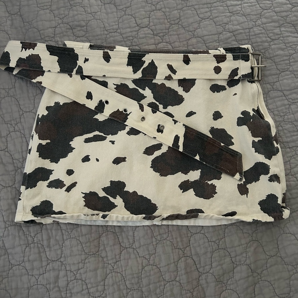 Brown and white Cow Print Mini Skirt